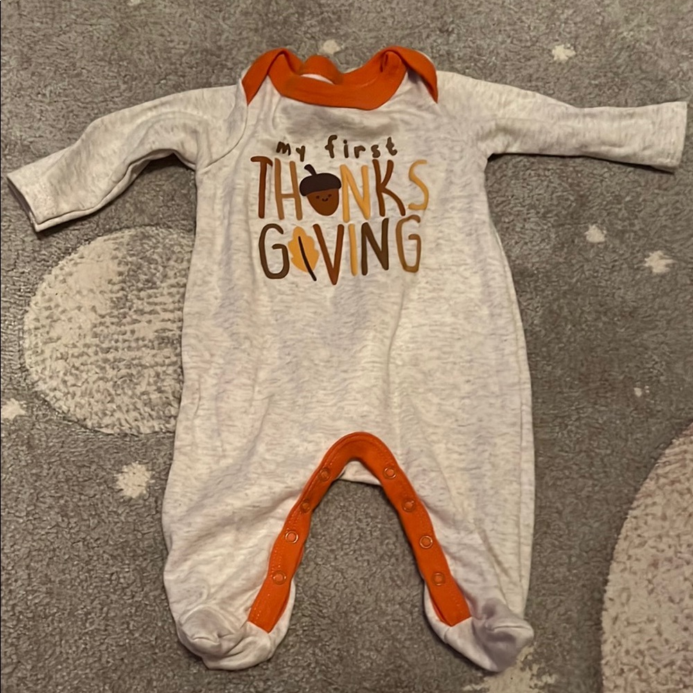 Thanksgiving Baby One Piece - Orange and Gray